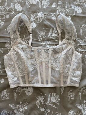 Victoria's Secret Lace Longline Bralette in Light Beige